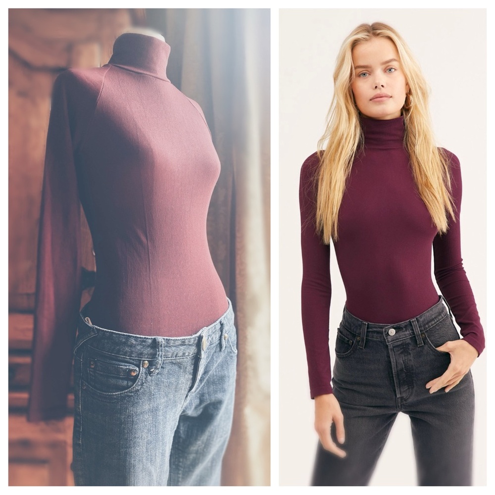 Intimately Free People Seamless Turtleneck Bodysuit - Wine Plum M/L